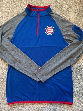 New Era Blue and Gray Cubs Quarter-Zip Pullover with Red Trim